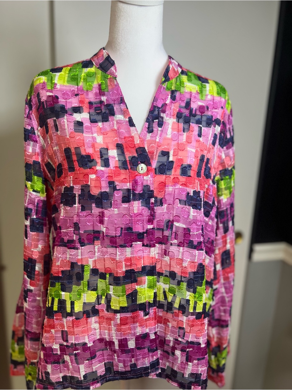 Ruby Rd. Pink Multi-Color Patterned Button-Front Top